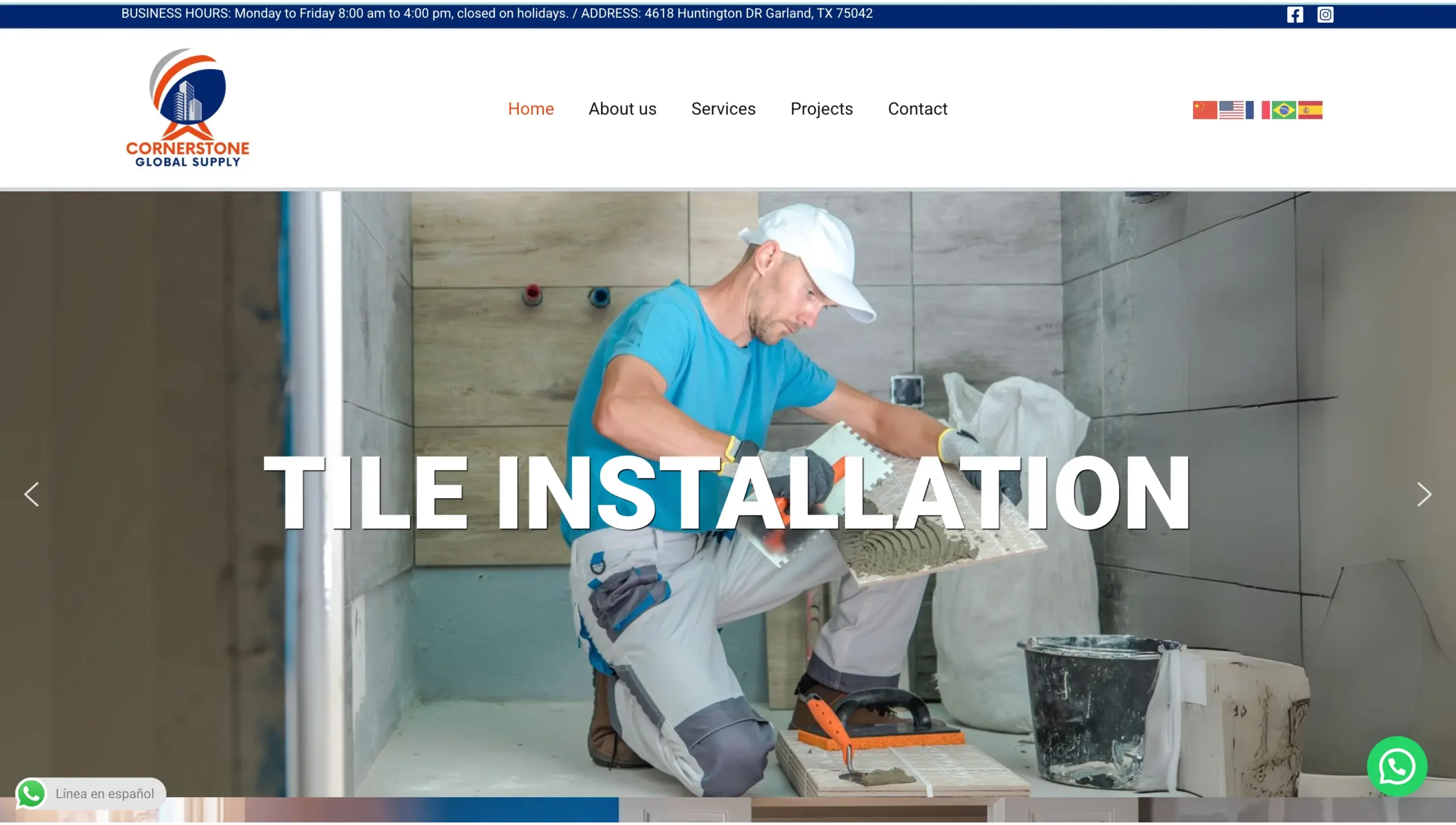 Sitio web Cornerstone Global Supply en versión escritorio