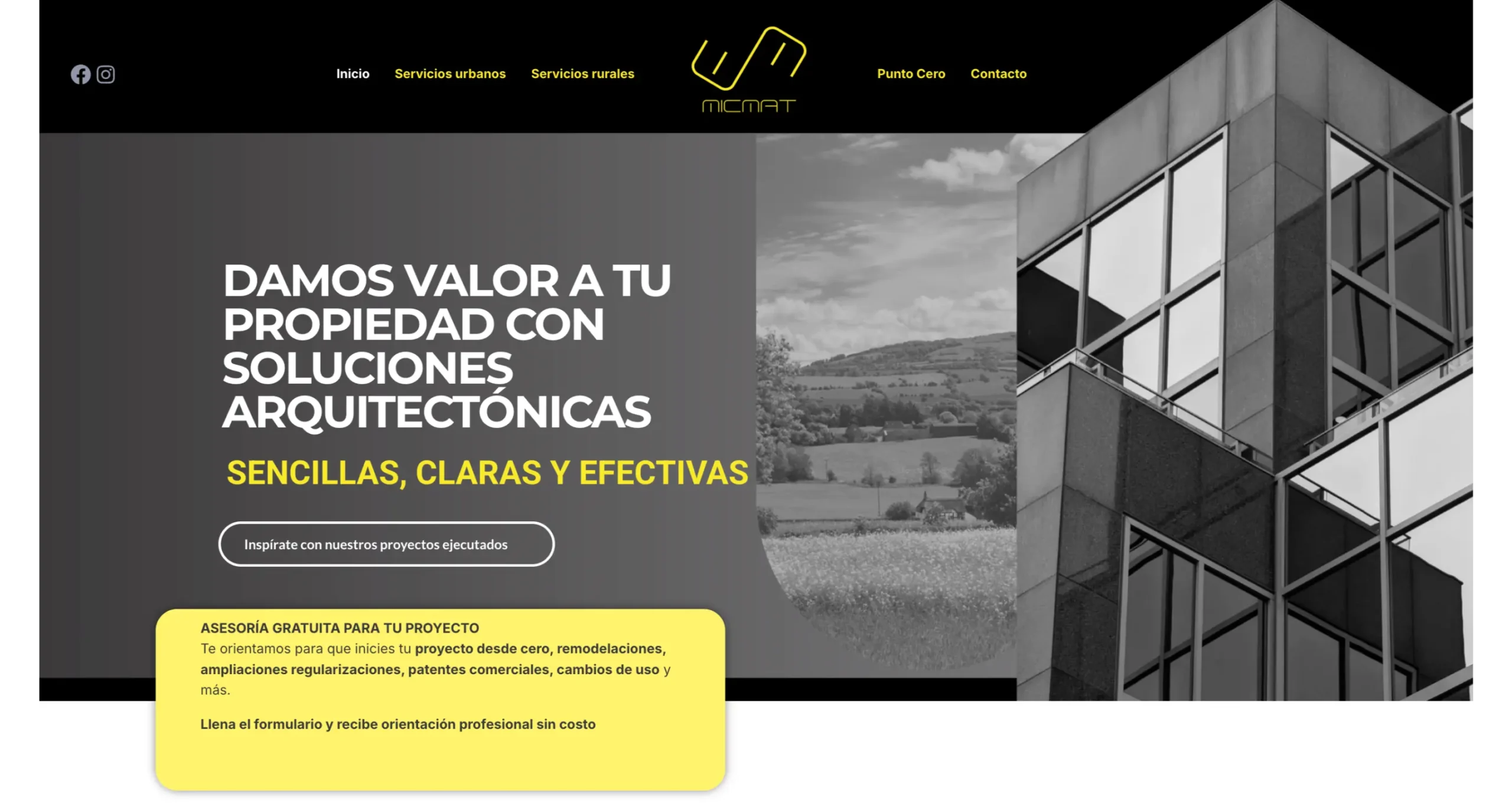 Sitio web MICMAT en versión escritorio