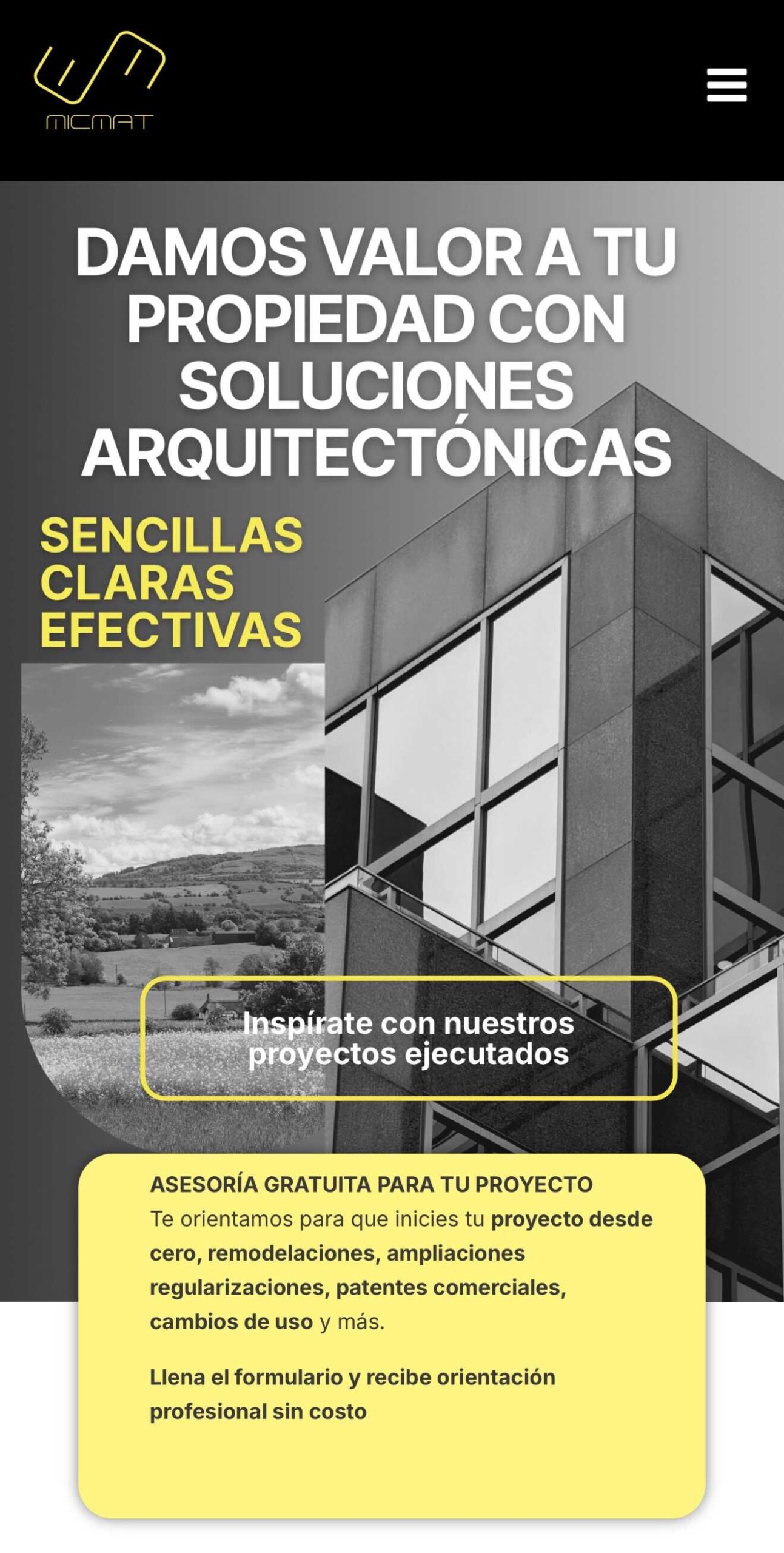 Sitio web MICMAT en versión móvil