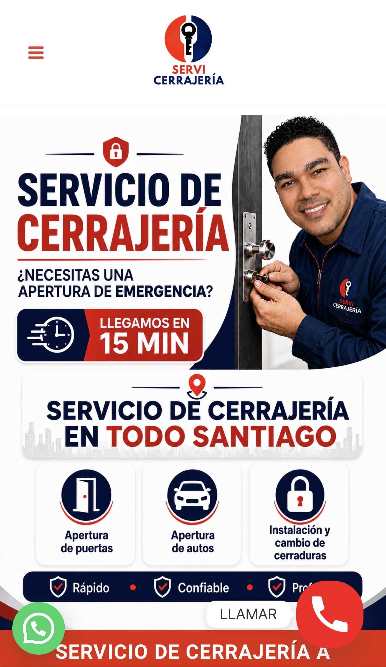 Sitio web Servi Cerrajeria en versión móvil